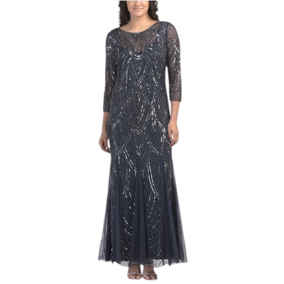 PISSARO NIGHTS Long Sleeve Beaded Gown - Picture 1 of 2